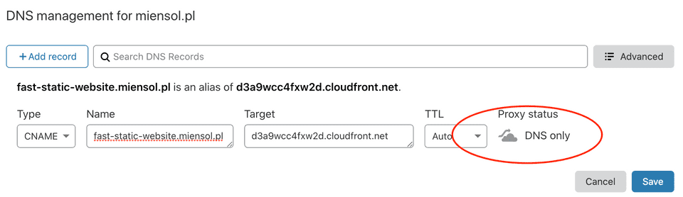 cloudflare cname entry